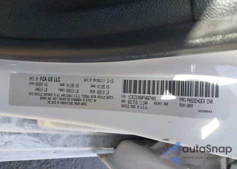 2015 Chrysler 200 Limited z USA, uszkodzony, nr VIN 1C3CCCAB0FN667401